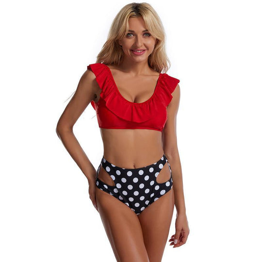 Damen Bikini-Set mit verspieltem Rüschendesign und hohem Hüftschnitt EB