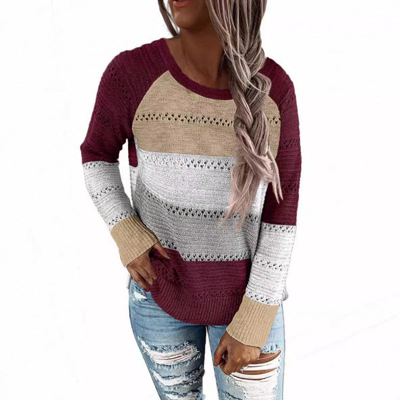 Damen gestreifter leichter Strickpullover EB