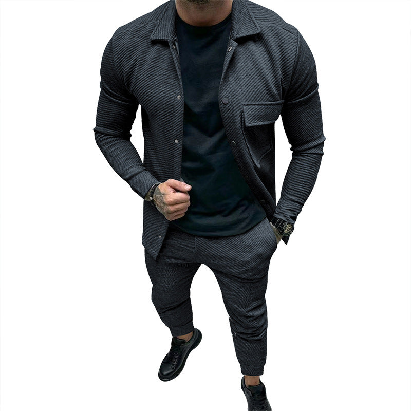 Herren nan feinstrukturiertes Hemdjacke- und Jogginghose-Set aus Sweat mit schmaler Passform EB
