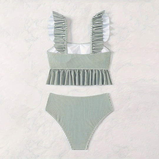 Damen Bikini-Set mit femininem Rüschendesign und hoher Taille EB