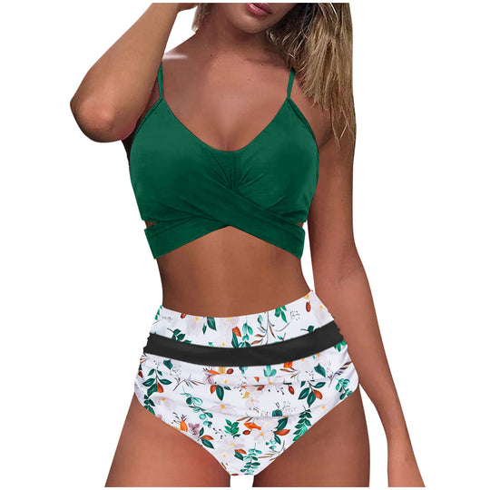 Damen High-Waist Bikini Set mit modischem Wickel-Oberteil EB