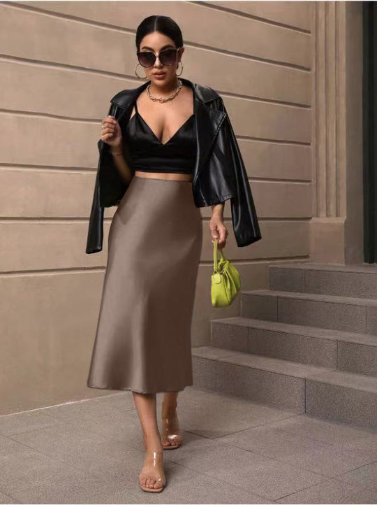 Damen Satin Rock mit schwingendem Saum und elegantem Schnitt EB