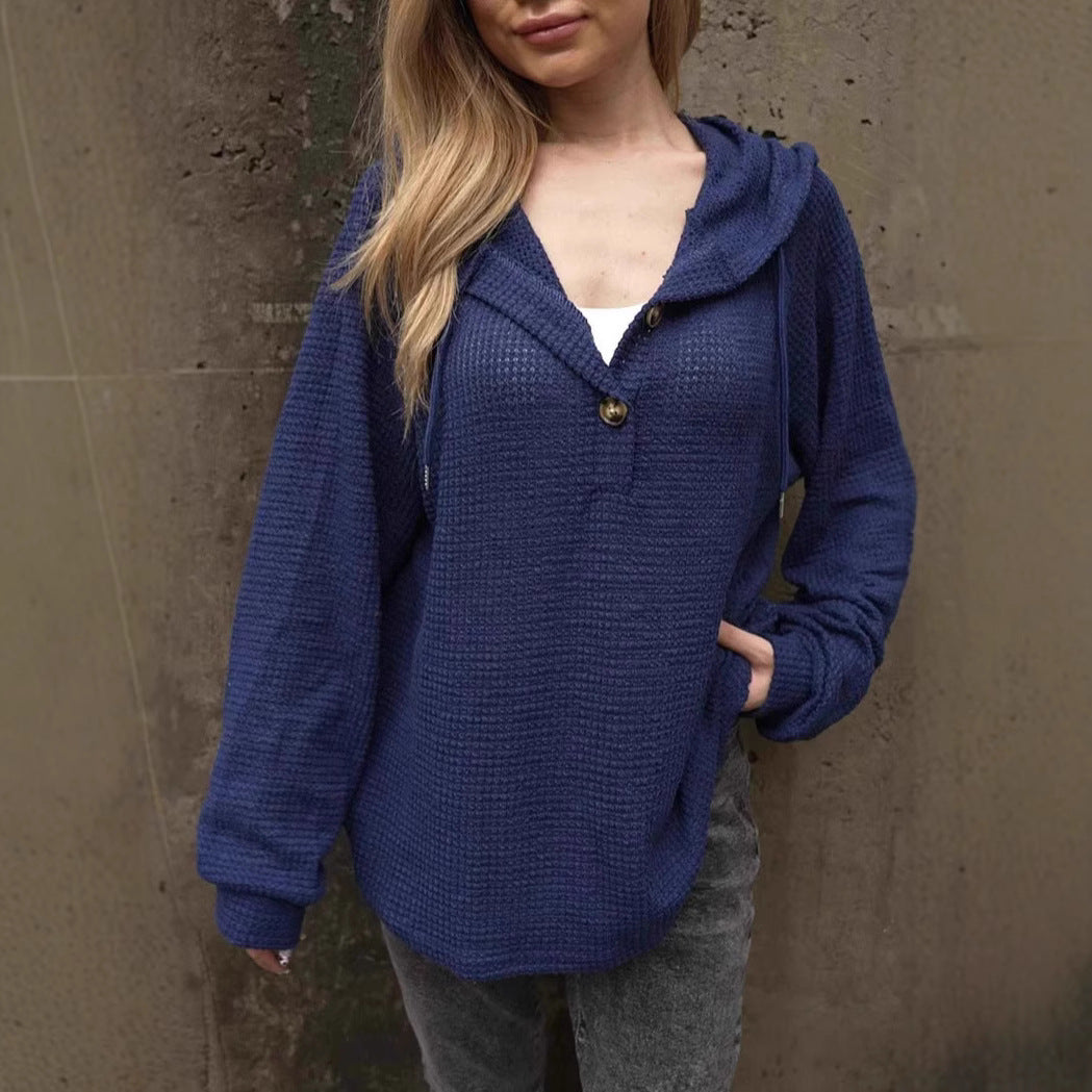 Damen lässiger Kapuzenpullover mit Knopfdetails EB