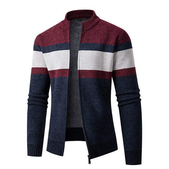 Herren modische Strickjacke mit hohem Kragen und strukturiertem Design EB