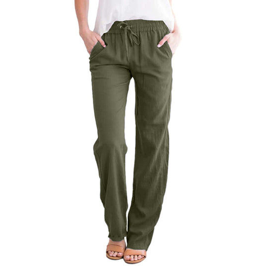 Damen nan leichte Leinenhose mit elastischem Bund und weitem Bein EB