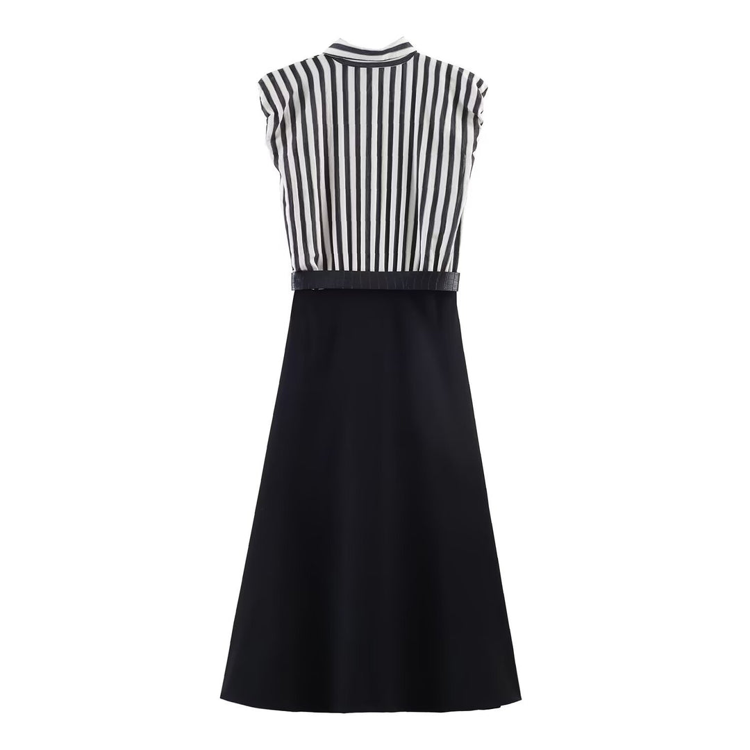 Damen Jumpsuit mit elegantem Streifenmuster und dekorativem Gürtel EB