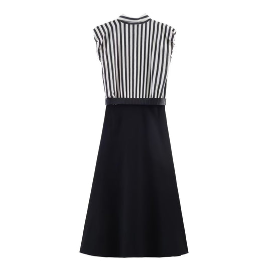 Damen Jumpsuit mit elegantem Streifenmuster und dekorativem Gürtel EB