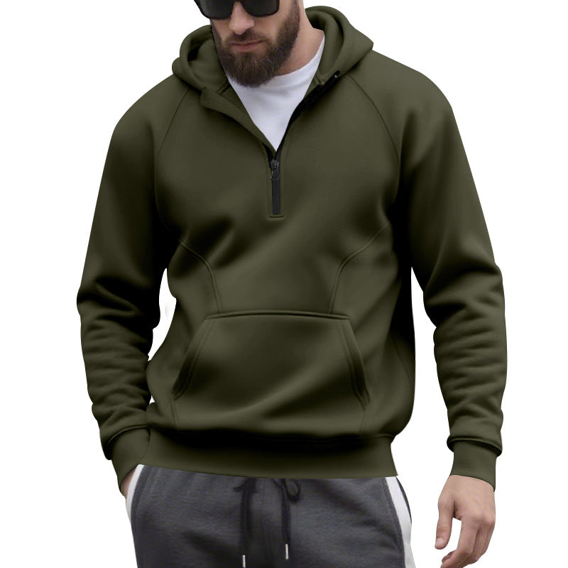 Herren nan Halbzip-Kapuzenpullover im minimalistischen Softshell-Look mit Kängurutasche und Raglanärmeln EB