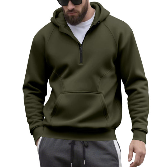 Herren nan Halbzip-Kapuzenpullover im minimalistischen Softshell-Look mit Kängurutasche und Raglanärmeln EB