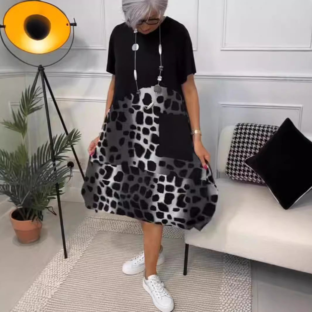 Damen Modisches A-Linie Kleid mit praktischen Taschen und kreativem Muster EB