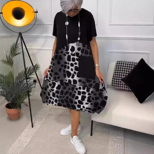 Damen Modisches A-Linie Kleid mit praktischen Taschen und kreativem Muster EB