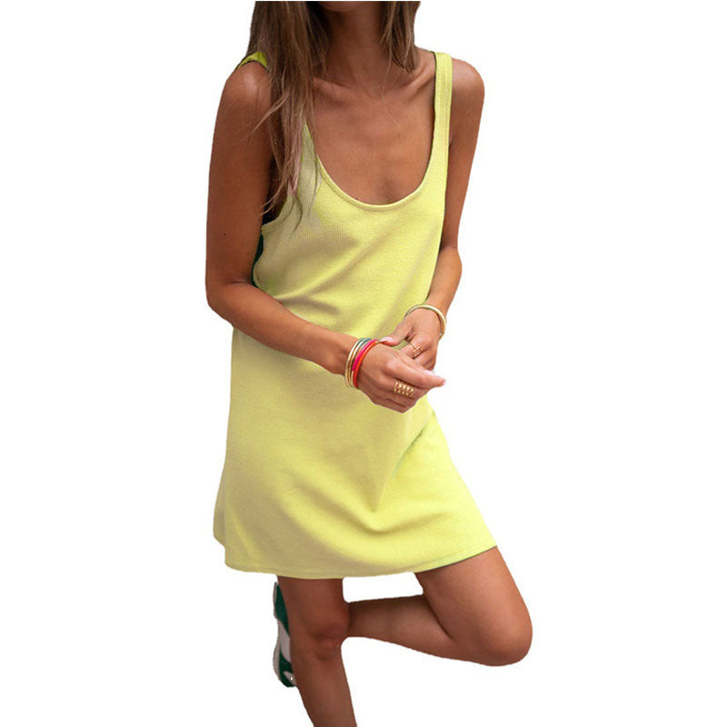 Damen Sommerliches Freizeitkleid mit tiefem Ausschnitt und leichtem Stoff EB