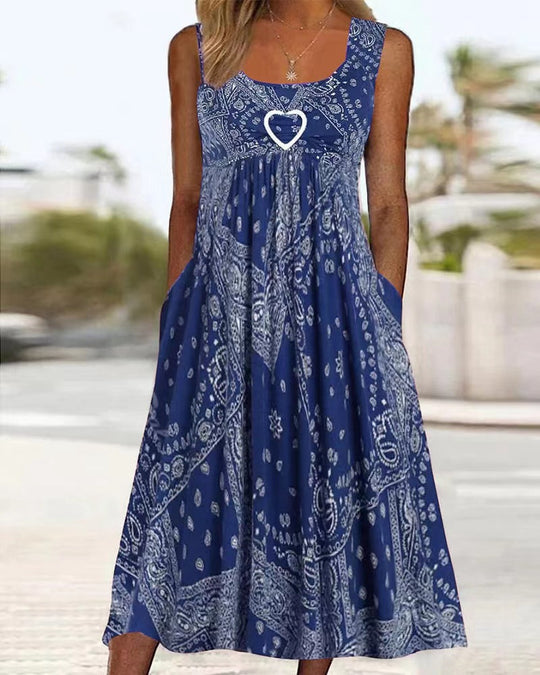 Damen Sommerliches Maxikleid mit elegantem Bandana-Muster und praktischen Taschen Heidi-Mode