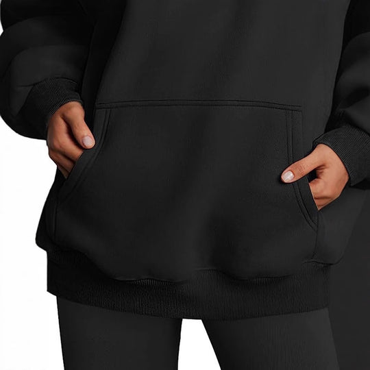Damen nan Oversize-Kapuzenpullover mit verlängertem Rückenteil, innen angerautem Fleece und Kängurutasche EB