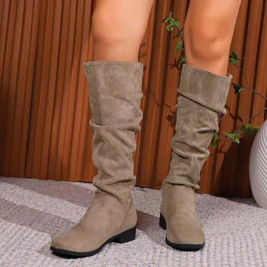 Damen Schlupfstiefel aus weichem Wildlederimitat EB