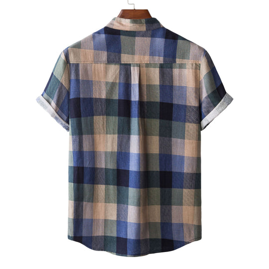 Herren Kurzarmhemd im modernen Karo-Design mit Henley-Ausschnitt und bequemer Passform EB