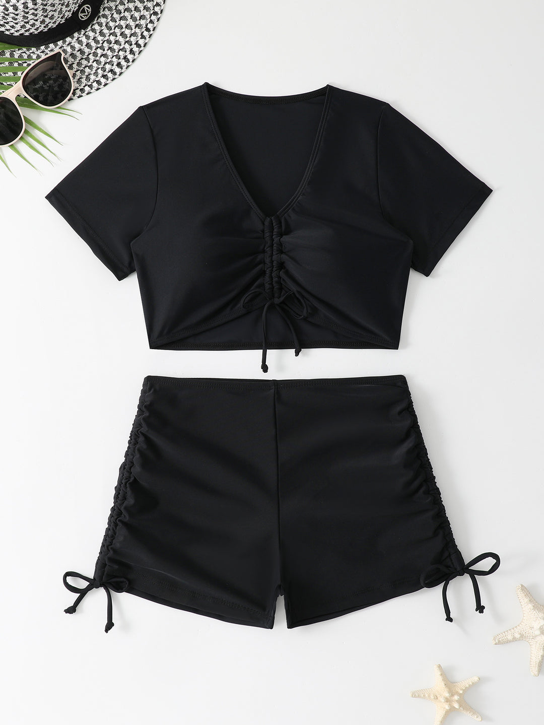 Damen sportliches Crop-Top und Shorts-Set EB