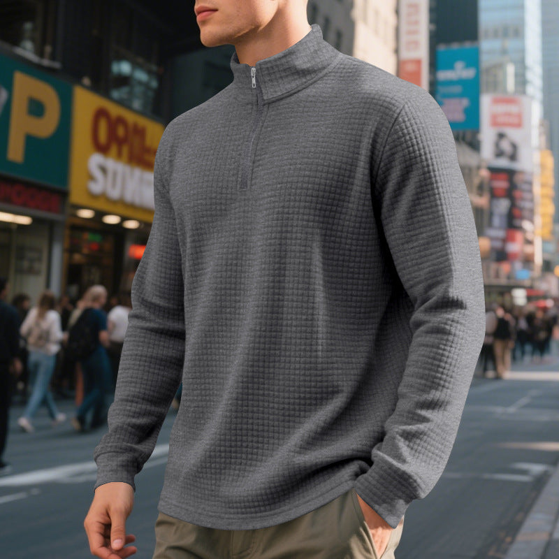Herren nan leichter Waffel-Halbzip-Pullover mit Stretchanteil und Stehkragen EB