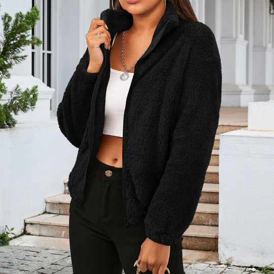 Damen Kuschelige Fleecejacke mit hohem Kragen und Reißverschluss EB