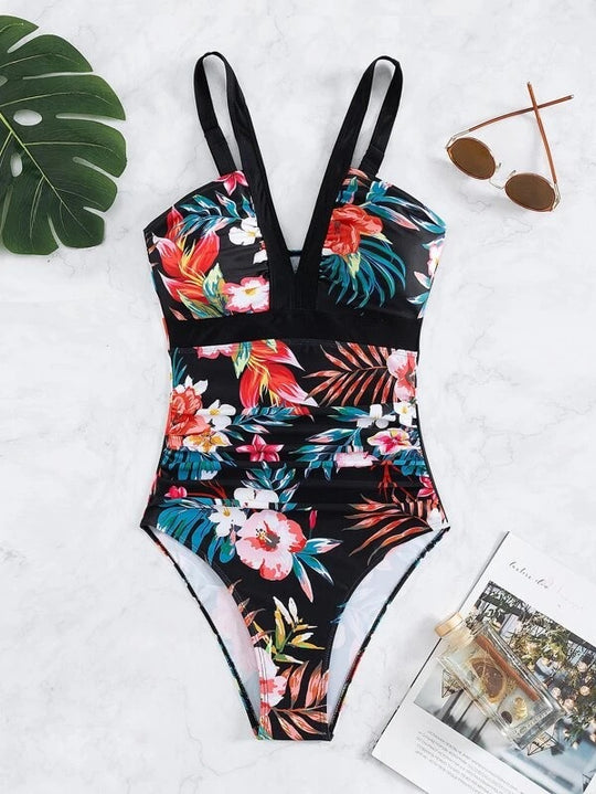 Damen Einteiliger Badeanzug mit anspruchsvollem Floral-Design EB
