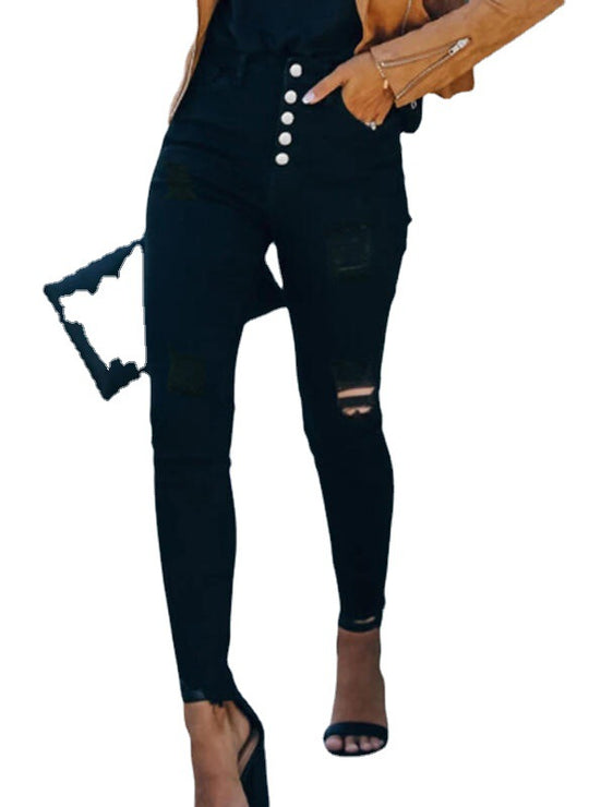 Damen Hochtaillierte Ripped Jeans EB