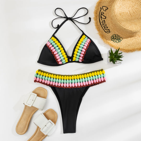 Damen Triangel-Bikini mit farbenfrohen Quasten EB
