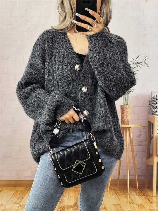 Damen Grobstrickjacke mit modischen Knöpfen und lässigem Schnitt EB
