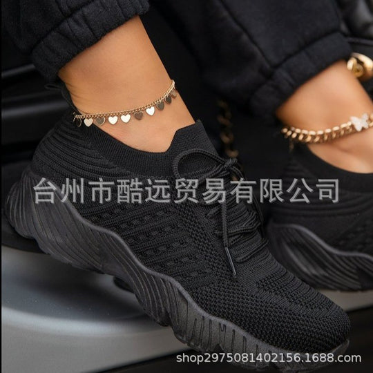Damen nan leichte gestrickte Slip-On Sneaker mit Schnürdetail und gedämpfter Leichtsohle EB
