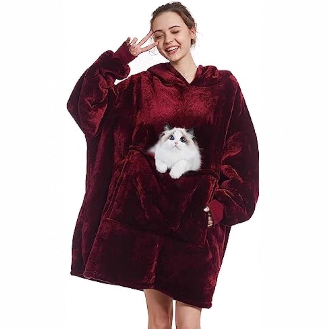 Damen Oversize Kapuzen-Kuscheldecke aus Mikrofaser mit Sherpa-Futter EB