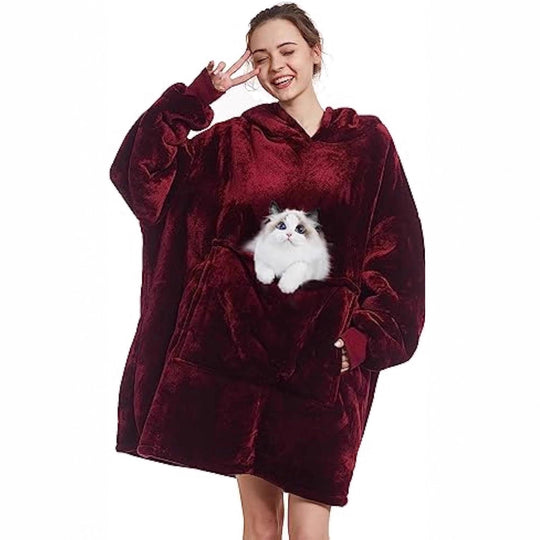 Damen Oversize Kapuzen-Kuscheldecke aus Mikrofaser mit Sherpa-Futter EB