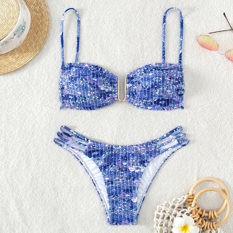 Damen Bikini-Set mit verspieltem Mustermix und modernen Schnürdetails EB