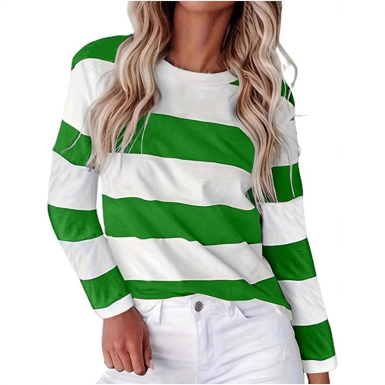Damen lässiges gestreiftes Langarmshirt EB