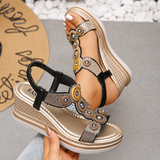 Damen Wedge-Sandalen mit funkelnden Verzierungen und anatomischem Fußbett EB