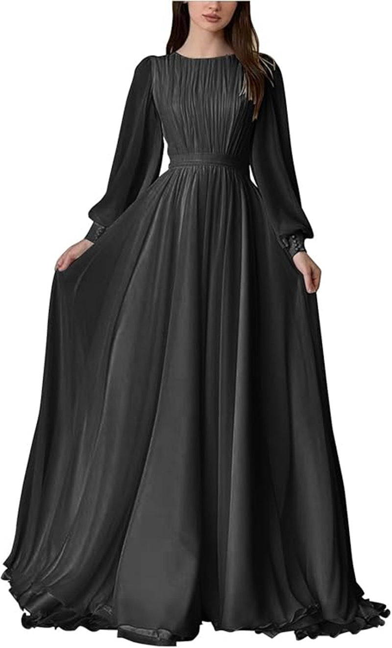 Damen Maxi-Party Kleid mit langen fließenden Ärmeln und Spitzenakzenten EB