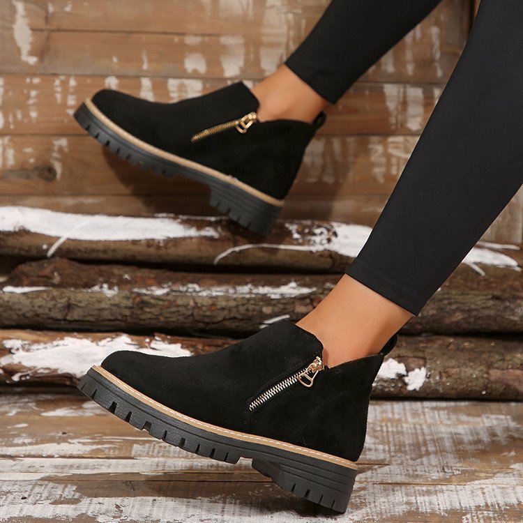 Damen Modische Stiefeletten mit seitlichem Reißverschluss und robustem Profil EB