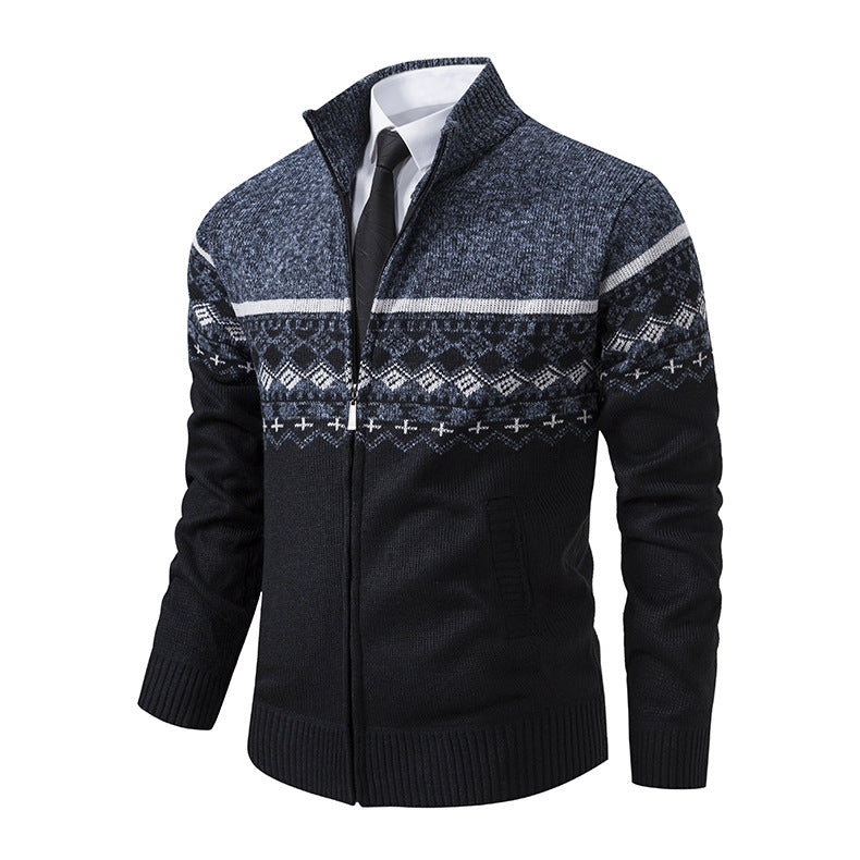 Herren Strickjacke mit modernem Muster und hohem Kragen EB