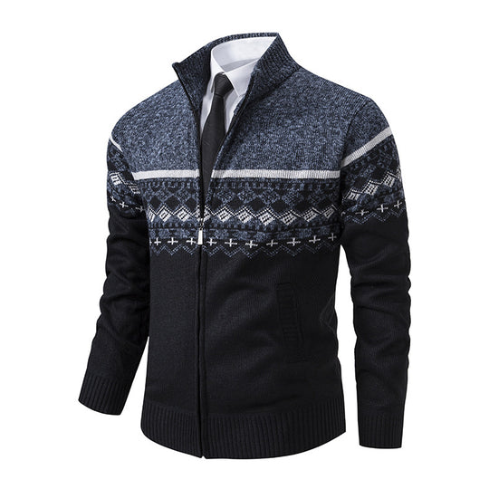 Herren Strickjacke mit modernem Muster und hohem Kragen EB