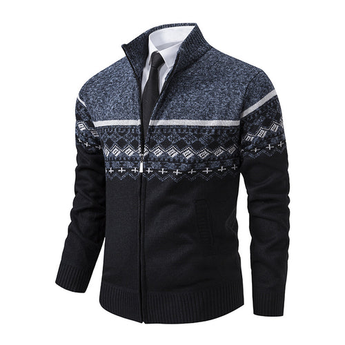 Herren Strickjacke mit modernem Muster und hohem Kragen EB