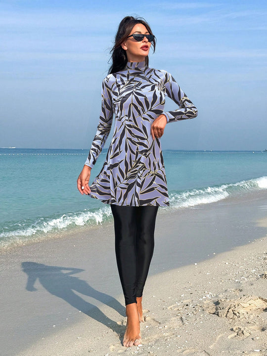 Damen modischer UV-Schutz-Schwimmanzug mit langem Arm und asymmetrischem Saum EB