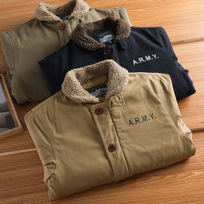 Herren nan militärisch inspirierte Canvasjacke mit Teddykragen, isolierender Innenlage und Kordelzug EB
