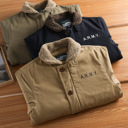 Herren nan militärisch inspirierte Canvasjacke mit Teddykragen, isolierender Innenlage und Kordelzug EB