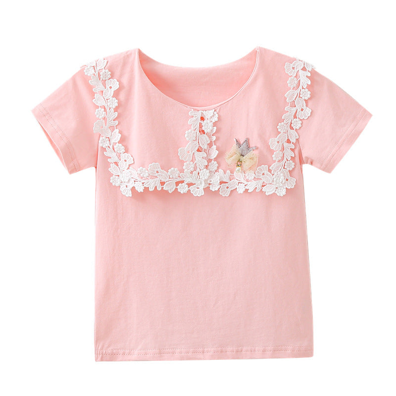 Mädchen T-Shirt mit eleganter Spitzenverzierung EB