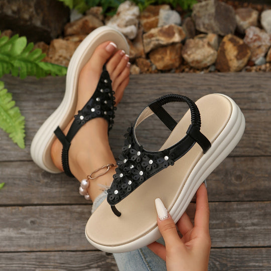 Damen Mode-Sandalen mit floralem Detail und gepolsterter Sohle EB