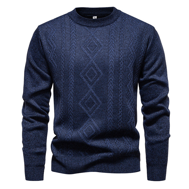 Herren nan gestrickter Rundhalspullover mit Rautenmuster und feinem Strukturstrick EB