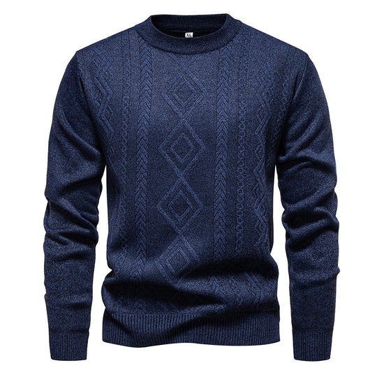 Herren nan gestrickter Rundhalspullover mit Rautenmuster und feinem Strukturstrick EB