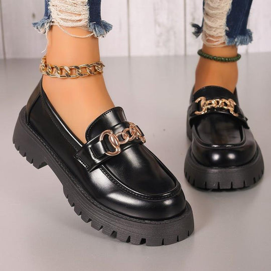 Damen Loafer aus Leder mit komfortabler Plateau-Sohle und dekorativer Ketten-Applikation EB