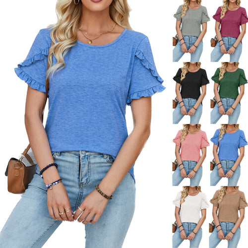 Damen lässiges T-Shirt mit Rüschendetails EB