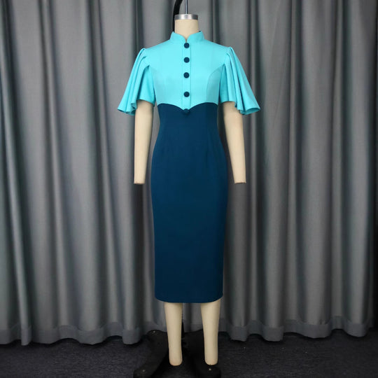 Damen Elegantes Bleistiftkleid mit Volantärmeln EB