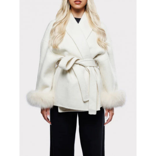 Damen elegante Kapuzenjacke mit Kunstpelzbesatz EB