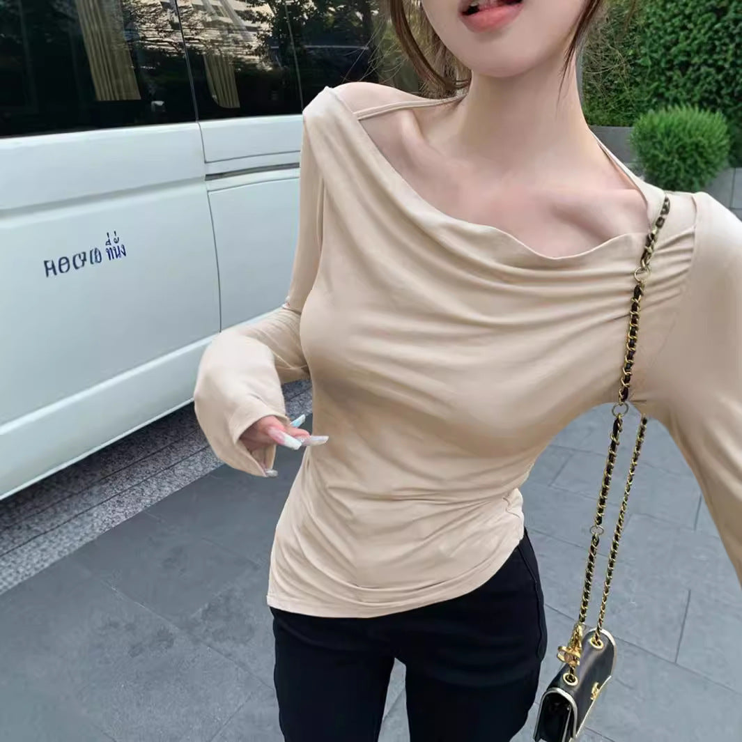 Damen schulterfreies Cowl-Longsleeve mit feinen Spaghettiträgern und sculptender Taillenpassform Eichborn Berlin